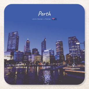 Perth, Australia - City Skyline Night Square Paper Coaster