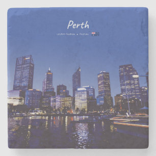 Perth, Australia - City Skyline Night Stone Coaster