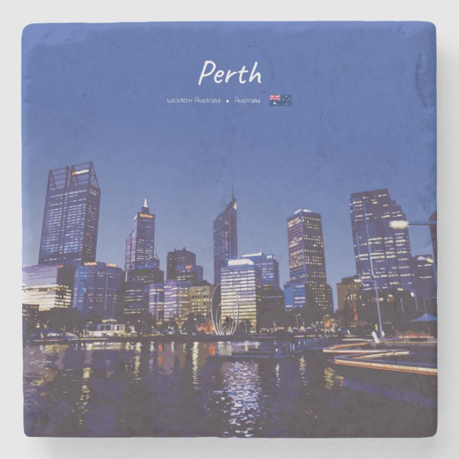 Perth, Australia - City Skyline Night Stone Coaster (Front)