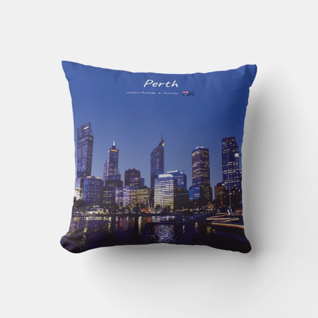 Perth, Australia - City Skyline Night Throw Pillow (Front)