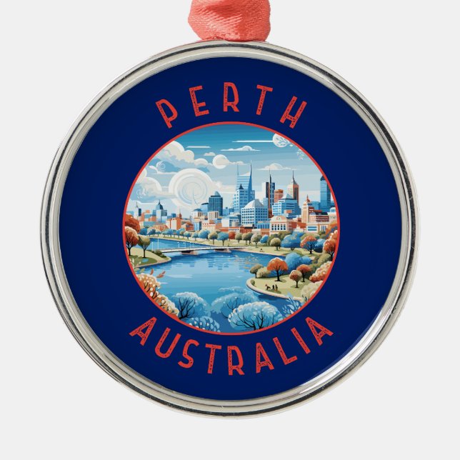 Perth Australia Retro Distressed Circle Metal Ornament (Front)