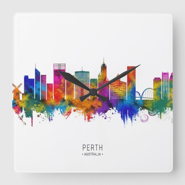 Perth Australia Skyline Square Wall Clock (Front)