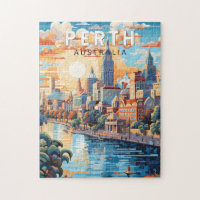 Perth Australia Travel Art Vintage