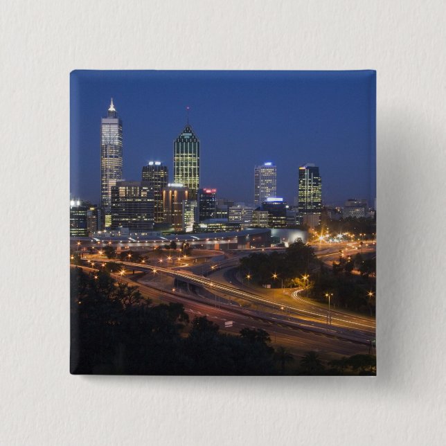 Perth, Australia. View of downtown Perth from 2 Inch Square Button (Front)