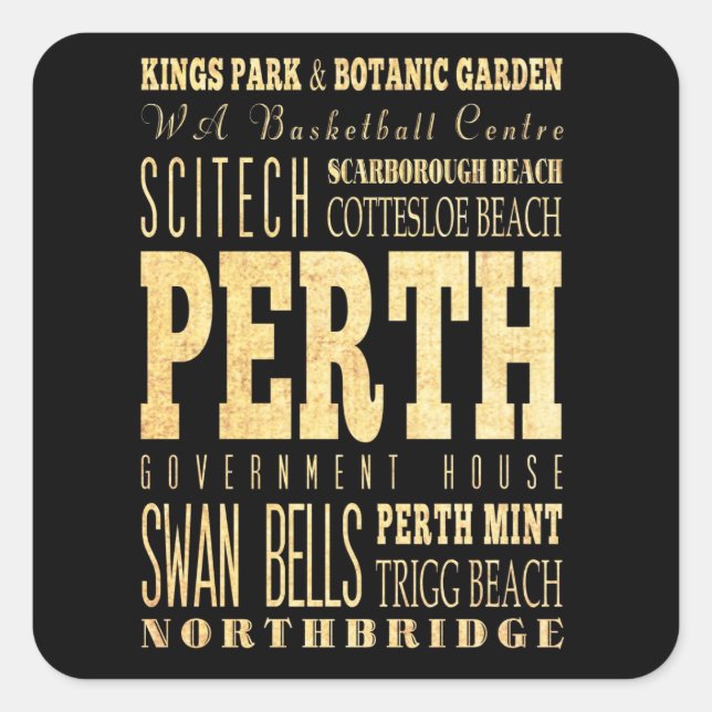 Perth City of Australia Typography Art Square Sticker (Front)