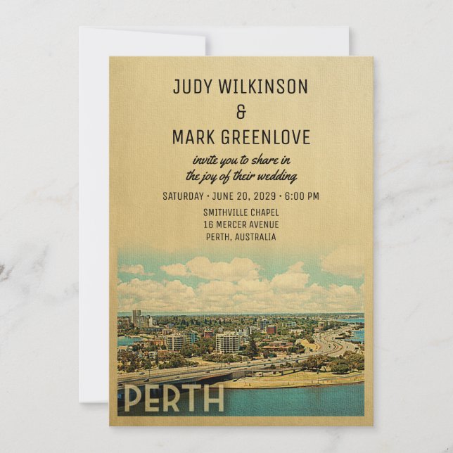 Perth Wedding Invitation Vintage Mid-Century (Front)