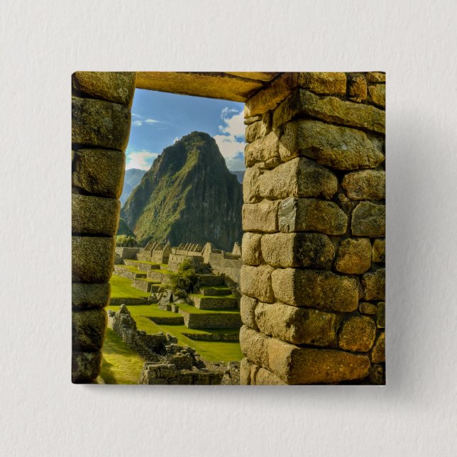 Peru, Andes, Andes Mountains, Machu Picchu, 2 Inch Square Button (Front)