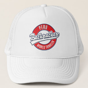 Peru backpacker world traveller logo. trucker hat