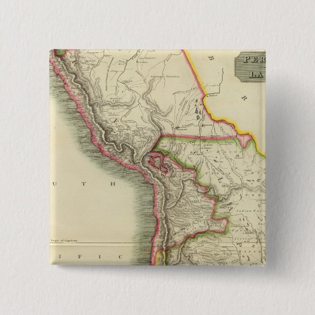 Peru, Chili, La Plata 2 Inch Square Button (Front)