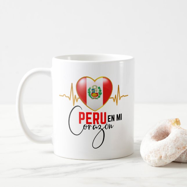 Peru en mi Corazon Peruvian Pride  Coffee Mug (With Donut)