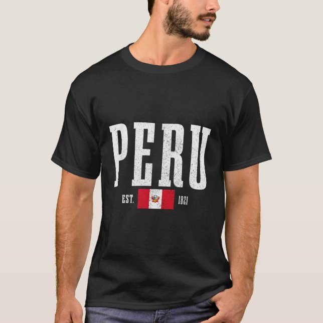 Peru Est 1821 Peruvian Flag Roots Pride Peru T-Shirt (Front)