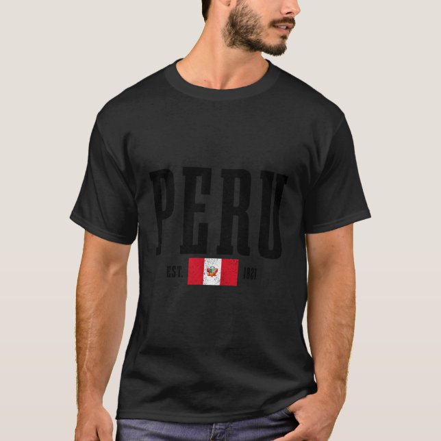 Peru Est 1821 Peruvian Flag Roots Pride Peru T-Shirt (Front)