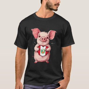 Peru Flag Cute Pig Heart Peruvian Pride Peruvian R T-Shirt
