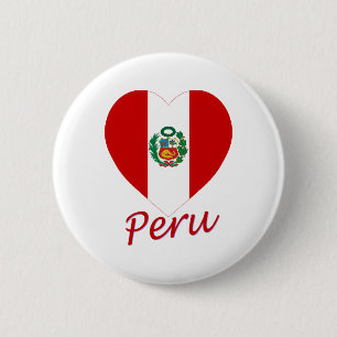 Peru Flag Heart 2 Inch Round Button