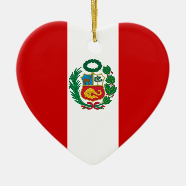 Peru Flag Heart Ceramic Ornament (Front)