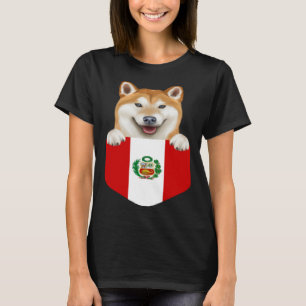 Peru Flag Shiba Inu Dog In Pocket T-Shirt