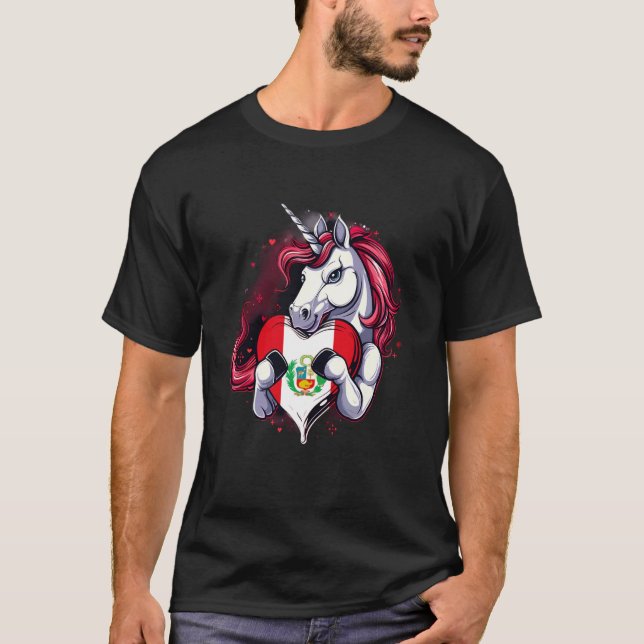 Peru Flag Unicorn Peruvian Roots Peruvian Pride He T-Shirt (Front)