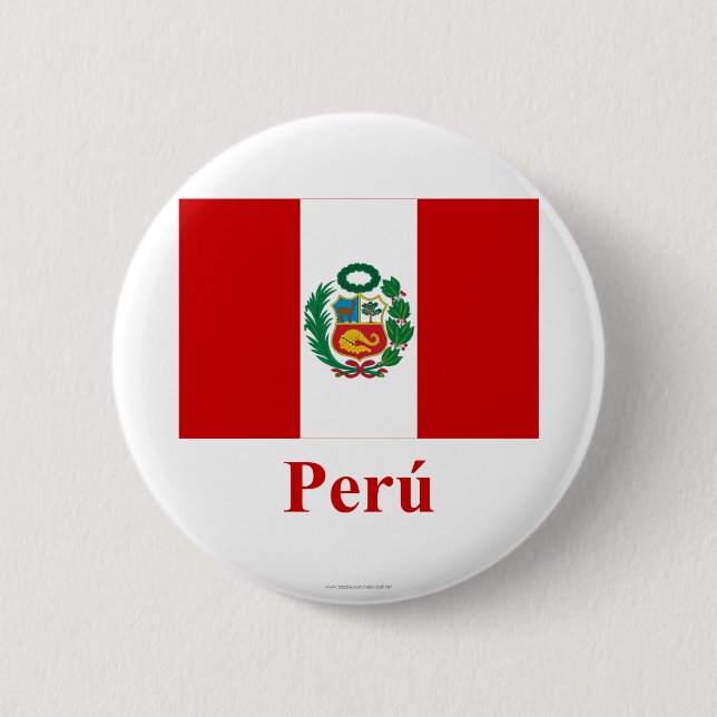 Peru Flag with Name in Spanish 2 Inch Round Button (Front)