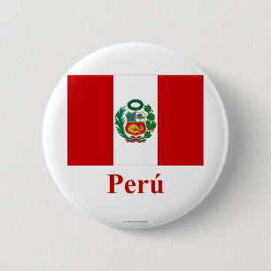 Peru Flag with Name in Spanish 2 Inch Round Button