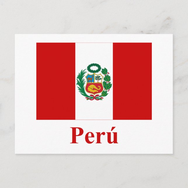 Peru Flag with Name in Spanish Postcard (Front)