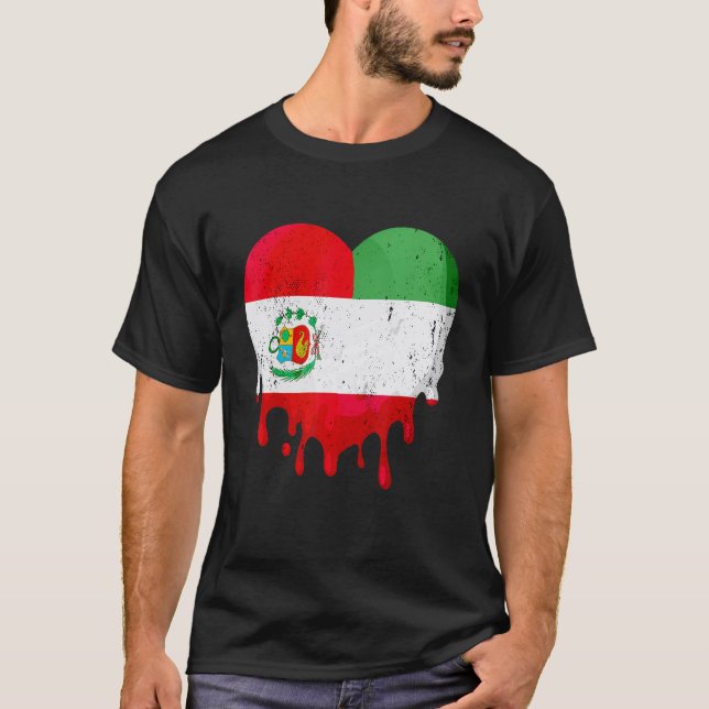 Peru Italy Flag Heart Citizen Drinking Grown Patri T-Shirt (Front)