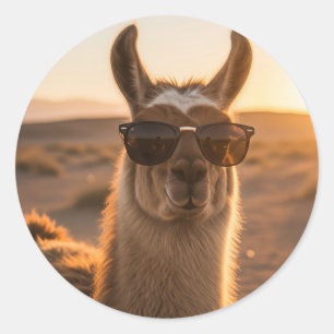 Peru Llama in sunglasses Classic Round Sticker