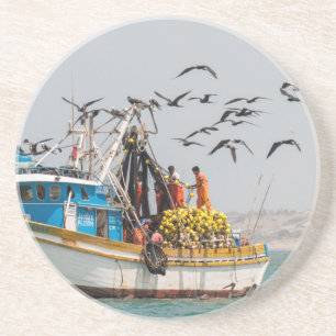 Peru, Los Organos. Fishing Boat In Los Organos Coaster