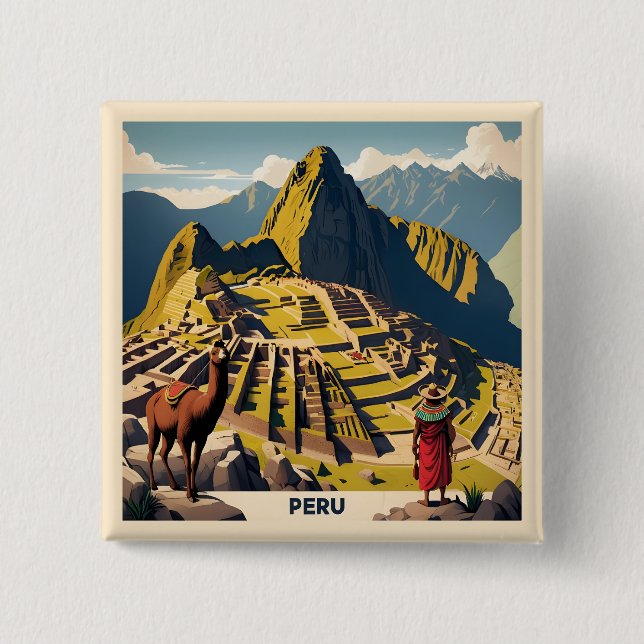 Peru Machu Picchu 2 Inch Square Button (Front)