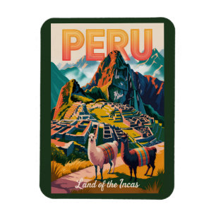 Peru Machu Picchu Illustration Travel Art Vintage Magnet