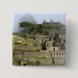 Peru, Machu Picchu. The ancient citadel of 2 Inch Square Button