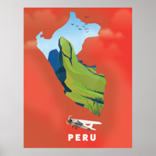 Peru map Illustrated travel poster