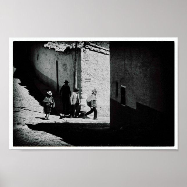 Peru Men Walking Down the Street Monochrome Poster (Front)