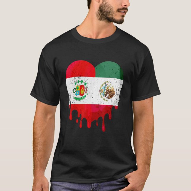 Peru Mexico Flag Heart Citizen Grown Patriot Count T-Shirt (Front)