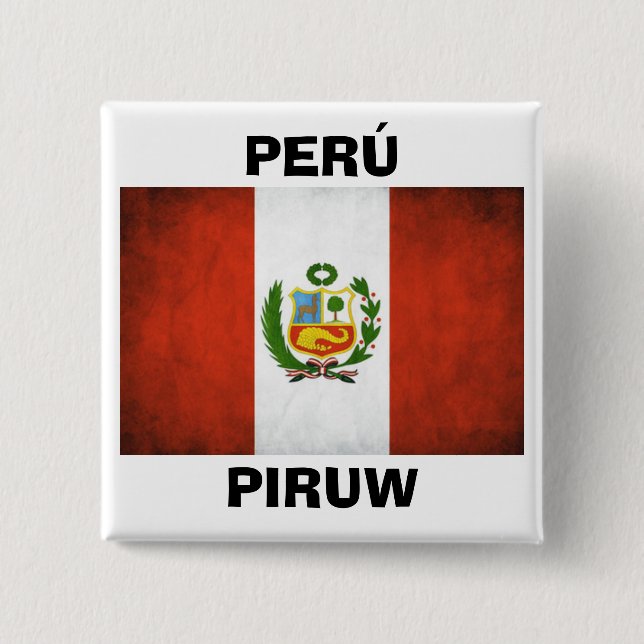 Peru National Flag 2 Inch Square Button (Front)