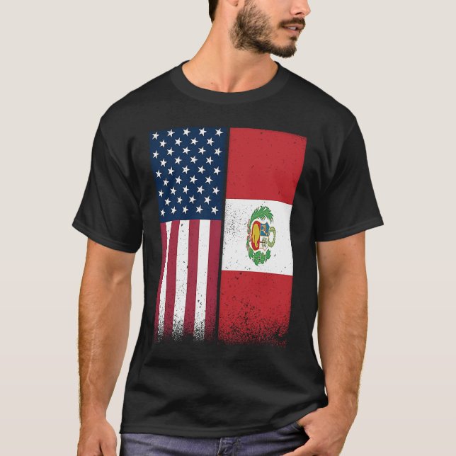 Peru  Peruvian American Flags Proud USA Peru T-Shirt (Front)