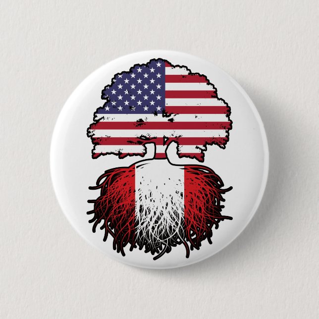 Peru Peruvian American USA Tree Roots Flag 2 Inch Round Button (Front)