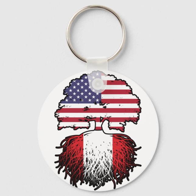 Peru Peruvian American USA Tree Roots Flag Keychain (Front)