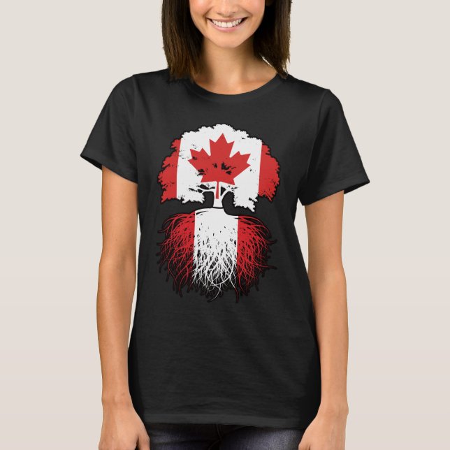 Peru Peruvian Canadian Canada Tree Roots Flag T-Shirt (Front)