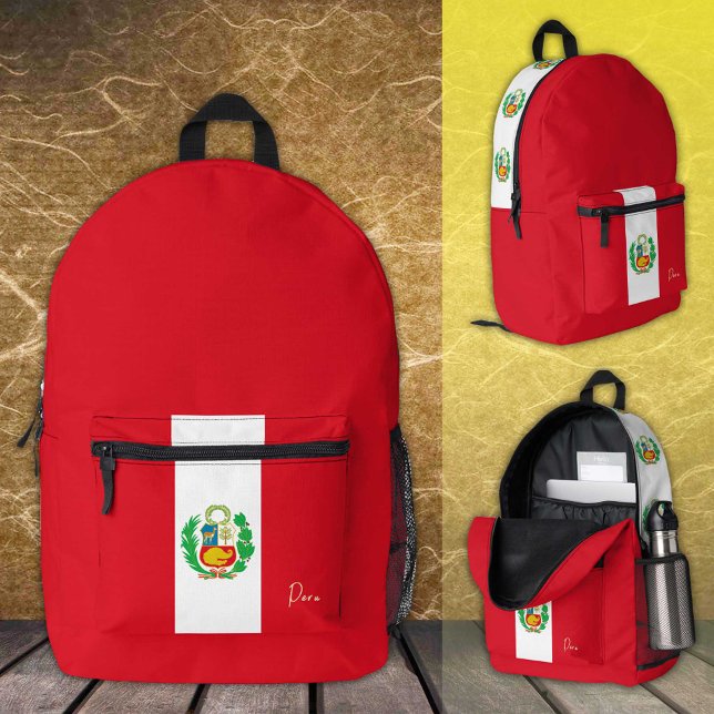 Peru, Red backpack, Peruvian Flag / patriotic Printed Backpack (Creator Uploaded)