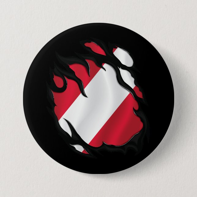 Peru Ripped Flag 3 Inch Round Button (Front)