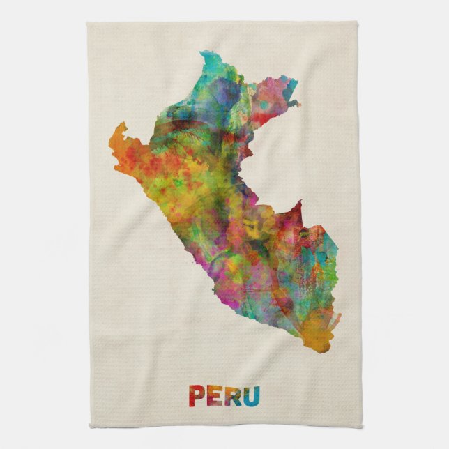 Peru Watercolor Map Kitchen Towel (Vertical)