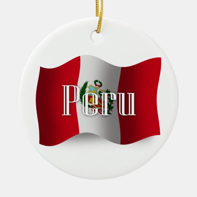Peru Waving Flag Ceramic Ornament (Front)