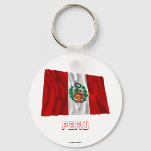 Peru Waving Flag with Name Keychain