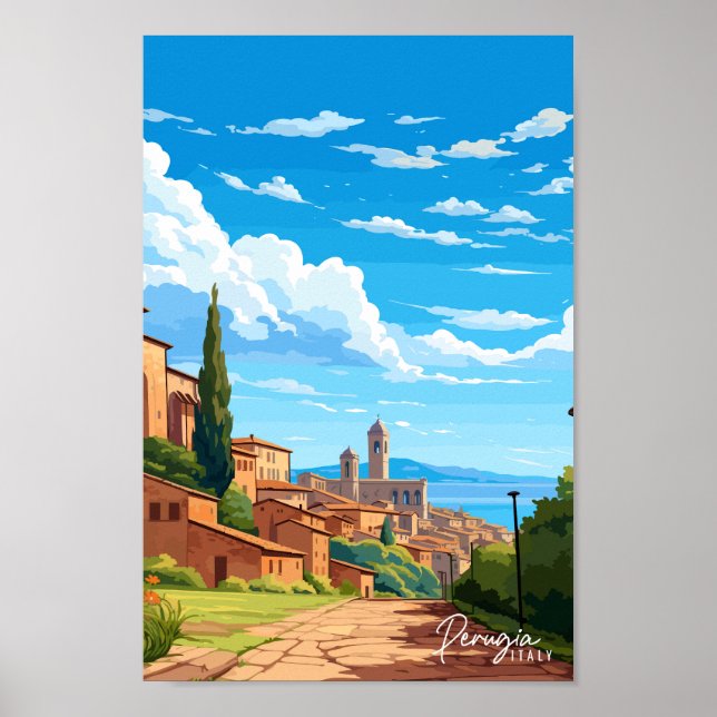 Perugia Italy Travel Art Vintage Illustration  Poster (Front)