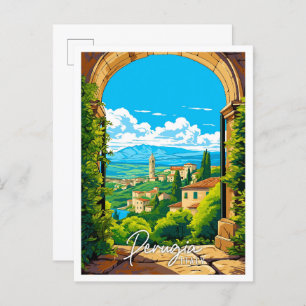 Perugia Italy vintage travel illustration Postcard