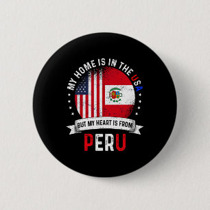 Peruvian American Patriot Heart Is From Peru Flag  2 Inch Round Button