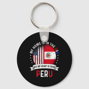 Peruvian American Patriot Heart Is From Peru Flag  Keychain