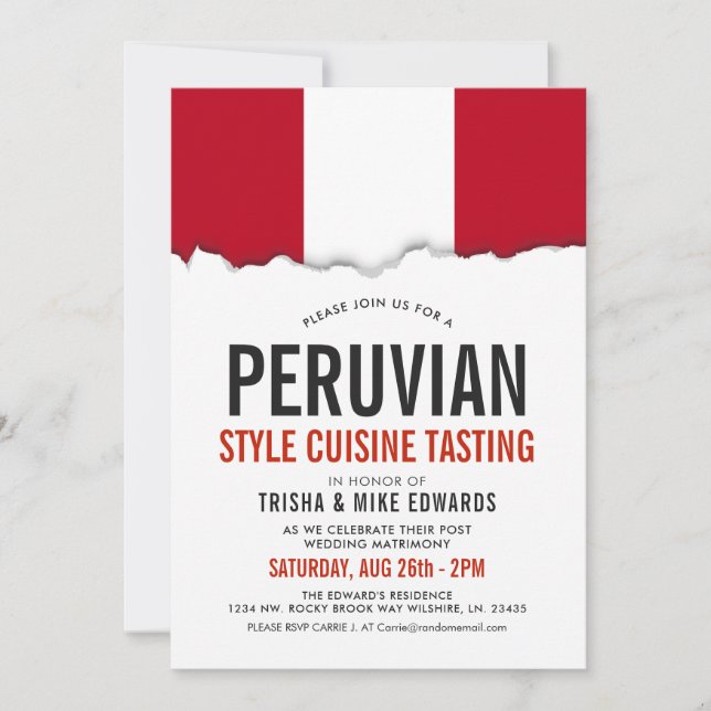 Peruvian Cuisine | Party Flag White Invite (Front)