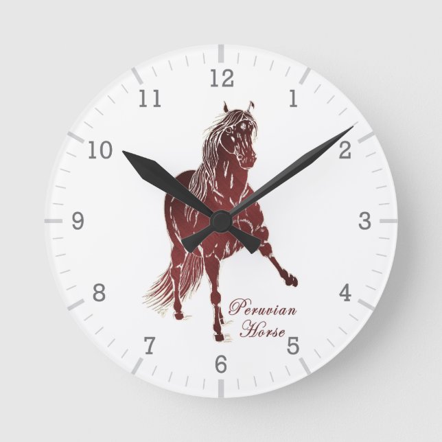 Peruvian Horse Woodcut Round Clock (Front)