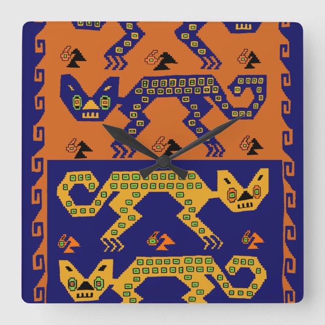 Peruvian Inca Panther Wall Clock - Tribal Cats (Front)
